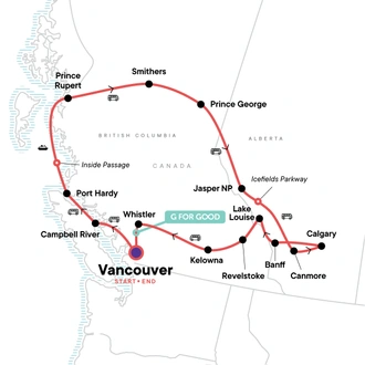 tourhub | G Adventures | Canadian Rockies Encompassed | Tour Map