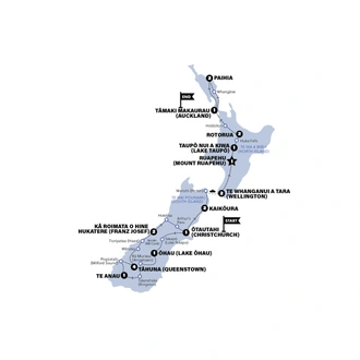 tourhub | Contiki | Ultimate New Zealand | Northbound | Oct 2024 - May 2025 | Tour Map