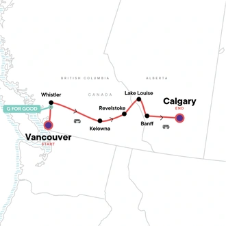 tourhub | G Adventures | Canadian Rockies Eastbound Express | Tour Map