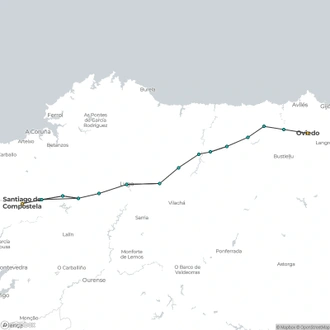 tourhub | The Natural Adventure | Full Camino Primitivo: Oviedo to Santiago | Tour Map