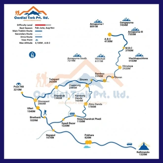tourhub | Cordial Trek Pvt. Ltd | Annapurna Basecamp trek | Tour Map