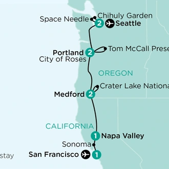 tourhub | APT | California & Parks of the Pacific Northwest | Tour Map
