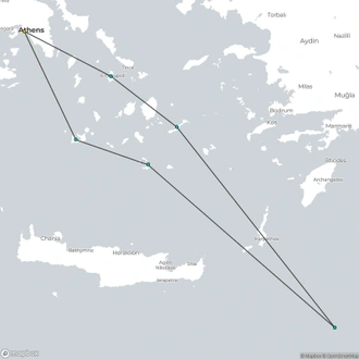 tourhub | CroisiEurope Cruises | The Mysterious Cyclades and Dodecanese Islands in the Aegean Sea (port-to-port cruise) | Tour Map