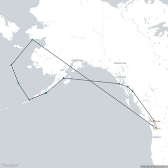 tourhub | HX Hurtigruten Expeditions | Alaska & British Columbia | Inside Passage, Bears and Aleutian Islands | Southbound | Tour Map