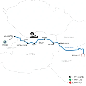 tourhub | Avalon Waterways | Danube Symphony with 2 Nights in Munich (Eastbound) (Impression) | Tour Map