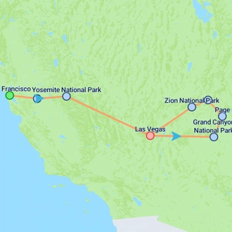 tourhub | On The Go Tours | San Francisco to Grand Canyon & LA - 6 days | Tour Map