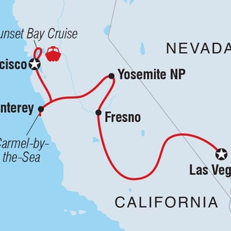 tourhub | Intrepid Travel | Las Vegas to San Fran:  Parks, Canyons, Valleys | Tour Map