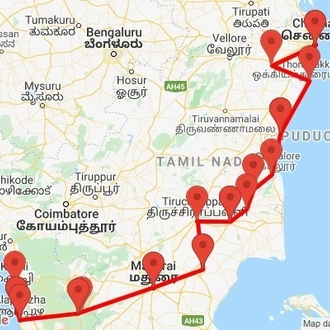 tourhub | Agora Voyages | South India Temples and Backwater | Tour Map