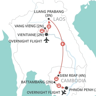 tourhub | Wendy Wu | Laos & Cambodia Unveiled | Tour Map