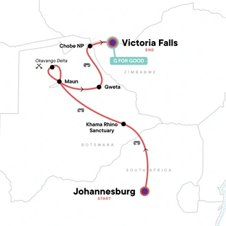 tourhub | G Adventures | Johannesburg to Victoria Falls Overland Safari | Tour Map