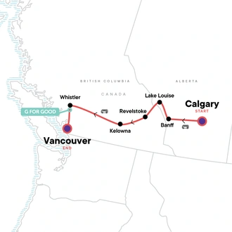 tourhub | G Adventures | Canadian Rockies Express | Tour Map