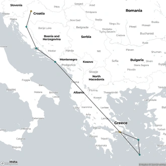 tourhub | Omega Tours | Highlights of Croatia & Greece | Tour Map