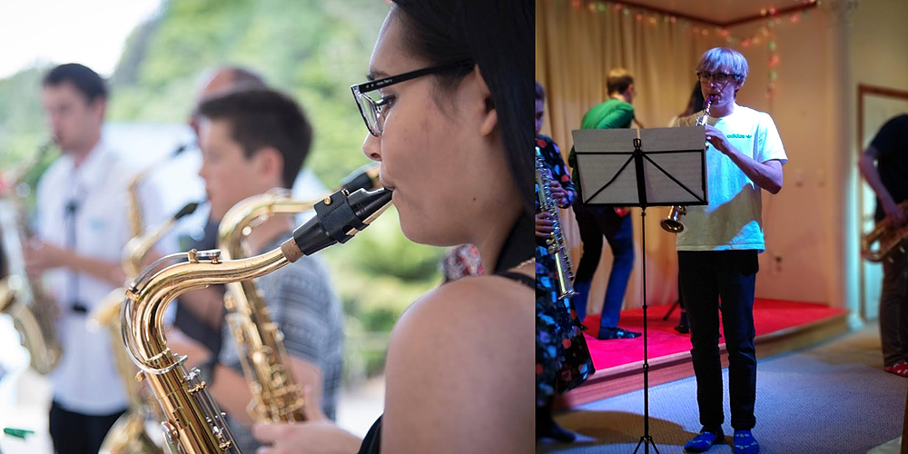 Students playing the saxophone during summer school