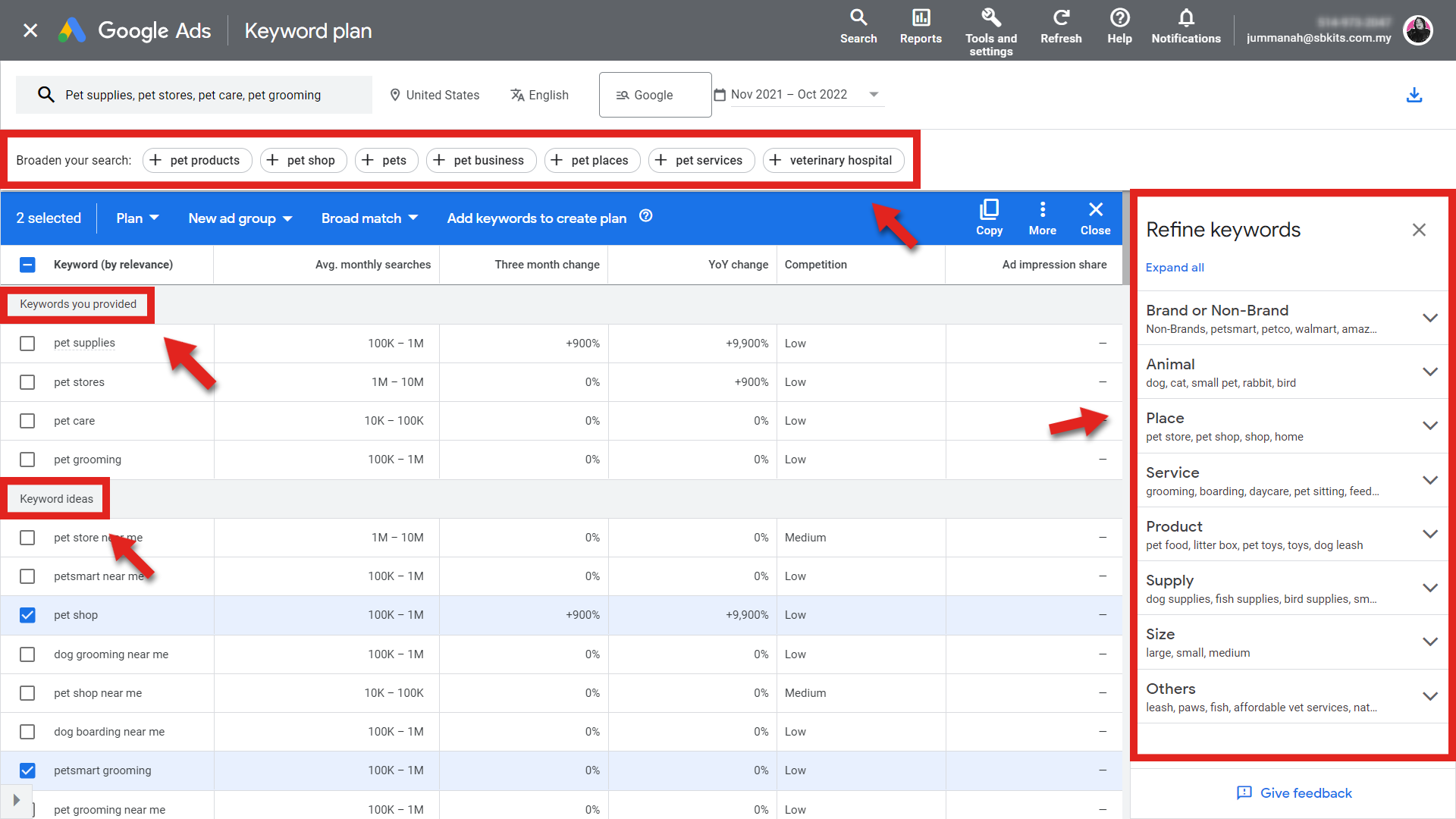 A Screenshot Of How To Refine Your Results On Keyword Planner To Get Hyper-Relevant Keyword Ideas