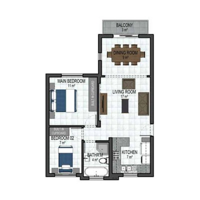 64sqm 2bed Luxury - side entrance - 1st and 2nd floor