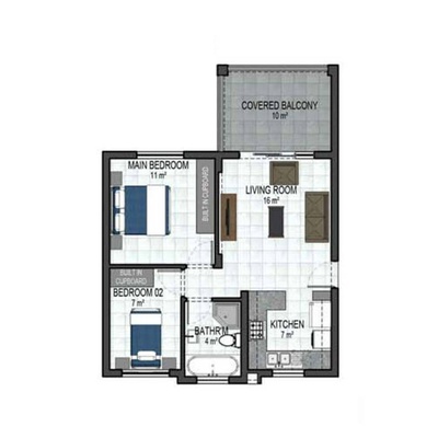 64sqm Standard - side entrance - ground floor