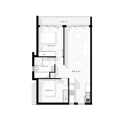 Type 2 - 2 Bed 1 Bath