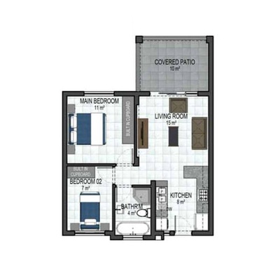 64sqm Standard - kitchen entrance - 1st and 2nd floor