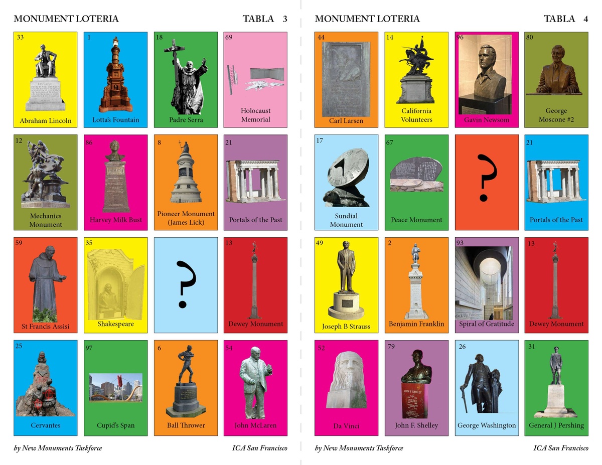 Loteria sheet with varying monuments