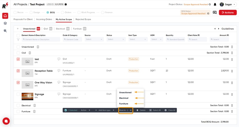 Creating and adding Sections and Elements to BOQ