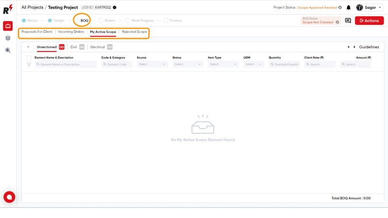 Creating and adding Sections and Elements to BOQ