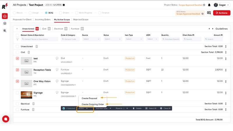 Creating and adding Sections and Elements to BOQ