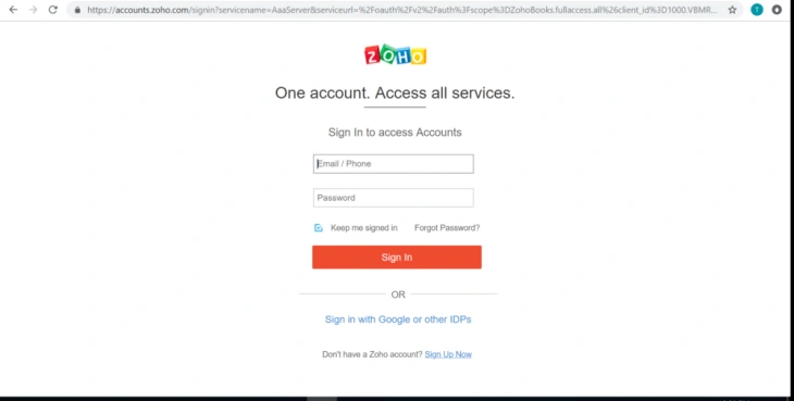 zoho signin screen