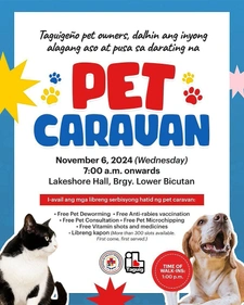 Thumbnail: Pet Caravan Today, November 6, 2024, to be Held at Lakeshore Hall in Lower Bicutan Barangay; Many Free Services Available