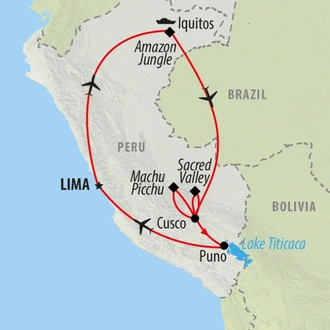 tourhub | On The Go Tours | Peru & Iquitos Amazon Cruise - 11 days | Tour Map