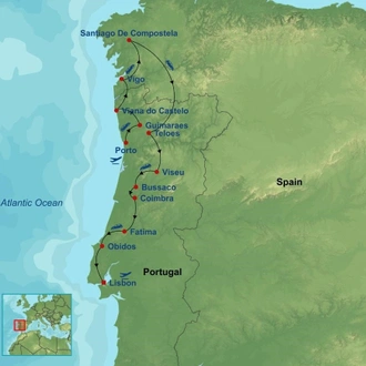 tourhub | Indus Travels | Scenic Portugal and Santiago de Compostela | Tour Map