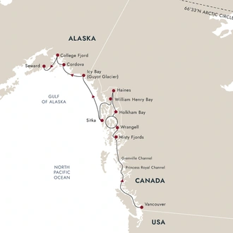 tourhub | HX Hurtigruten Expeditions | Alaska and British Columbia - Wilderness, Glaciers and Culture (Northbound) | Tour Map