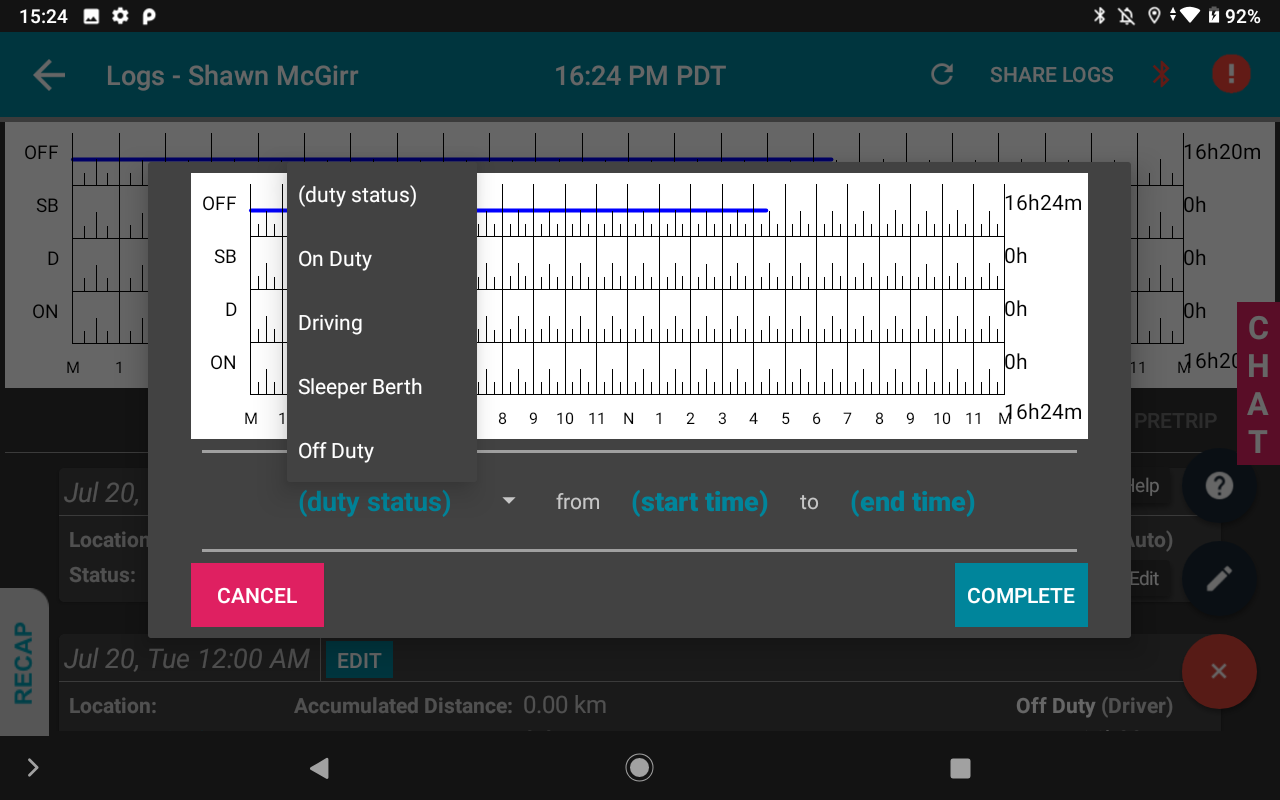 Editing Hours-of-Service Logs - Switchboard Driver Application