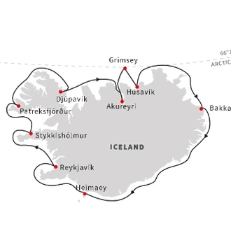 tourhub | HX Hurtigruten Expeditions | The Land of Elves, Sagas & Volcanoes | Circumnavigating Iceland: Itinerary 2 | Tour Map