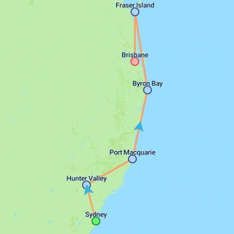 tourhub | On The Go Tours | Sydney to Brisbane Adventure - 8 days | Tour Map