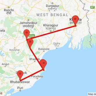 tourhub | Agora Voyages | Bhubaneshwar to Kolkata via Mangroves Forest & Tiger Reserve | Tour Map
