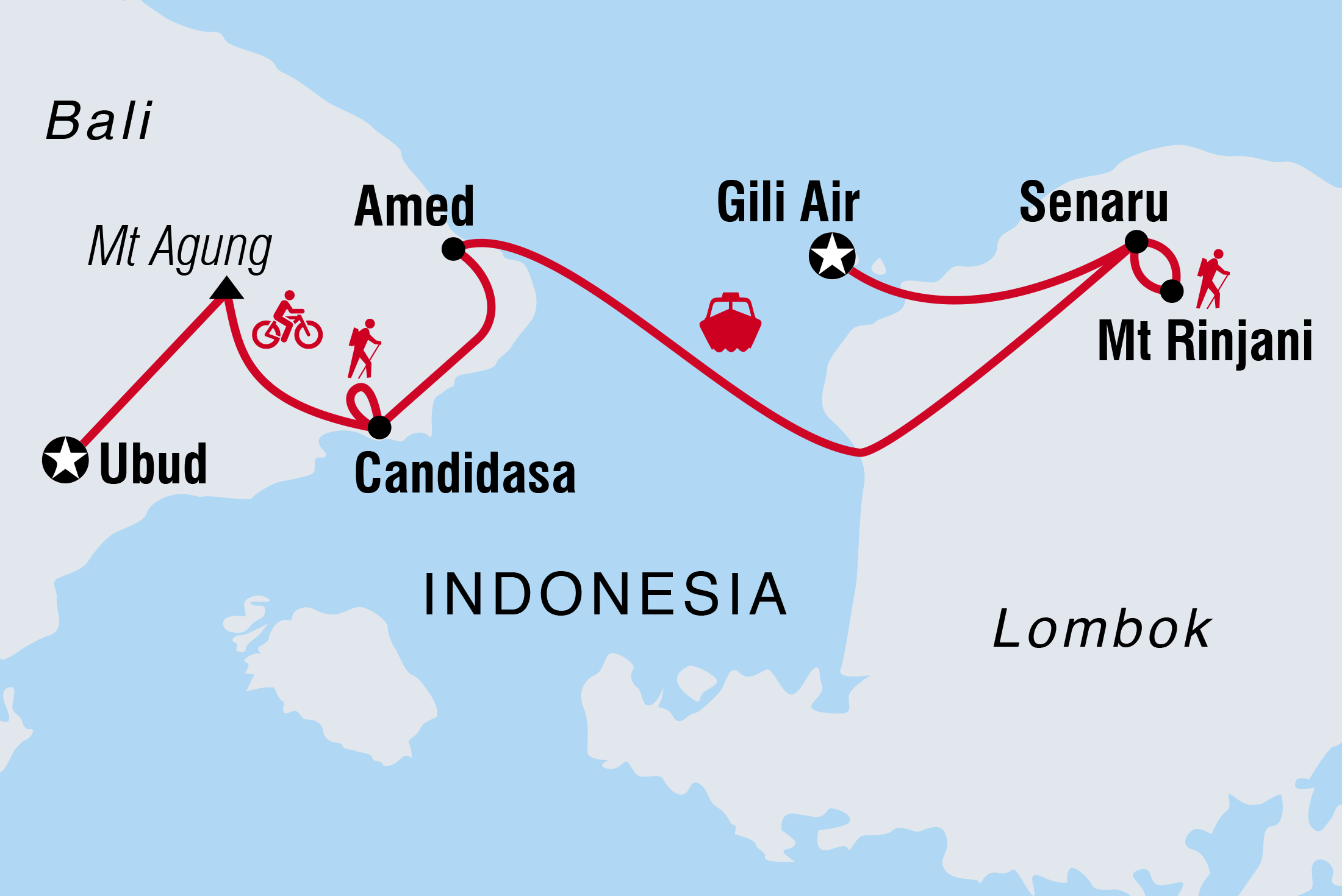 tourhub | Intrepid Travel | Bali, Lombok & Gili Islands: Hike, Bike, Raft & Snorkel | Tour Map