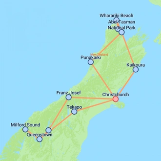 tourhub | On The Go Tours | Budget South Island Explorer - 14 days | Tour Map