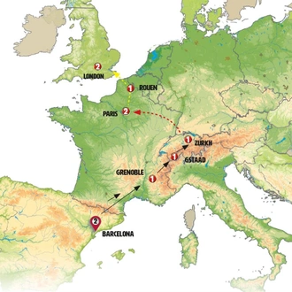 tourhub | Europamundo | Barcelona to Zurich with Paris | Tour Map