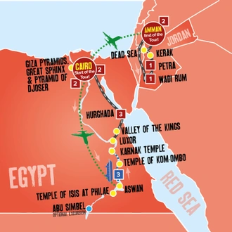 tourhub | Expat Explore Travel | Egypt & Jordan Jewel With 5* Nile Boat Cruise | Tour Map