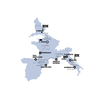 tourhub | Contiki | London to Rome Quest | Start London | Summer | 2025 | Tour Map