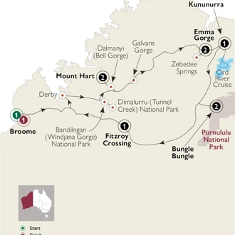 tourhub | AAT Kings | Kimberley Gorges & Gibb River Road | Tour Map