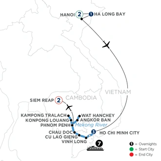tourhub | Avalon Waterways | Fascinating Vietnam, Cambodia & the Mekong River with Hanoi & Ha Long Bay (Northbound) (Saigon) | Tour Map