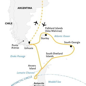tourhub | Quark Expeditions | Epic Antarctica: Crossing the Circle via Falklands and South Georgia | Tour Map