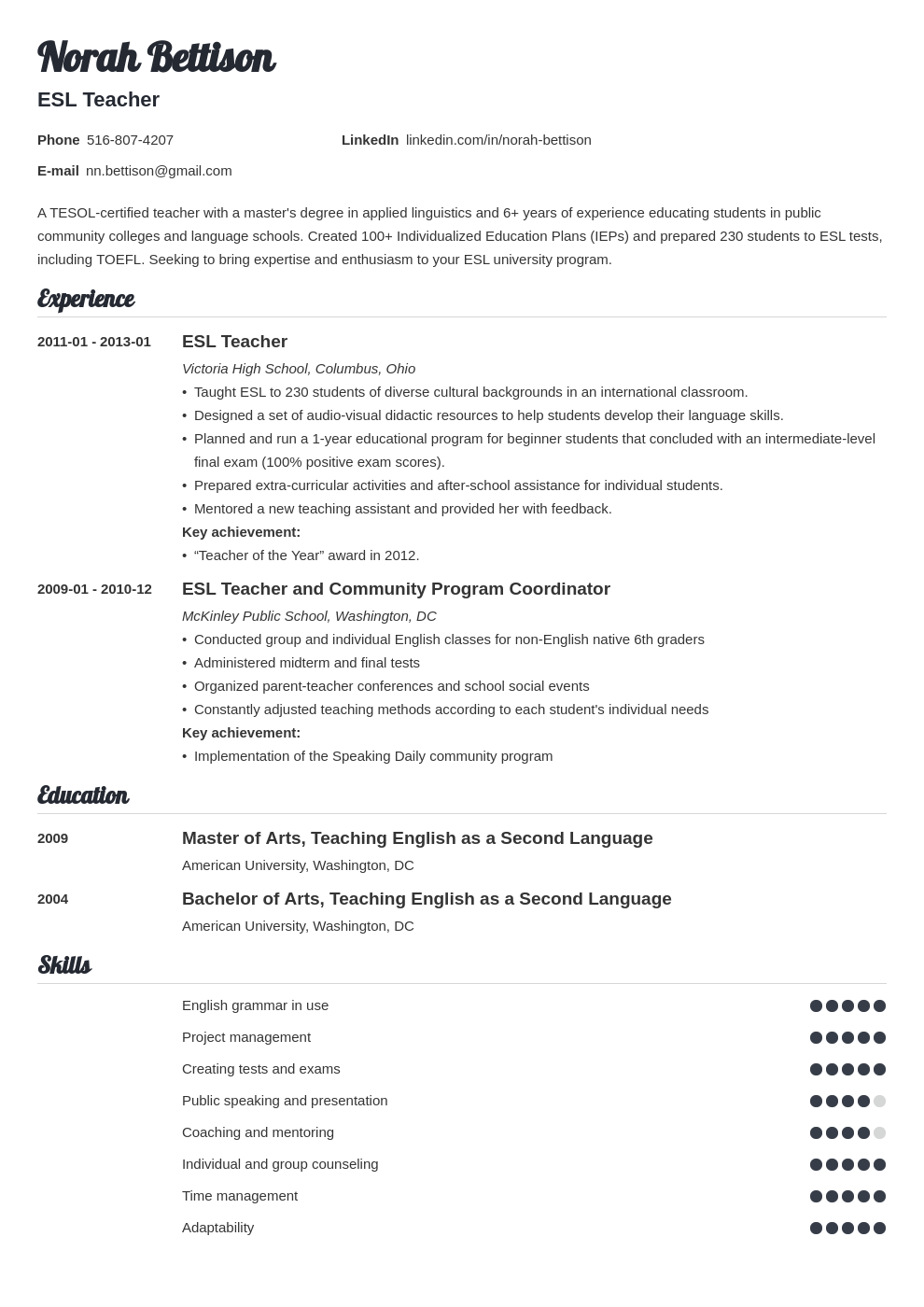 creative resume for teacher