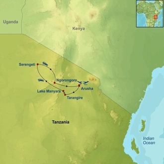 tourhub | Indus Travels | Classic Tanzania Safari | Tour Map