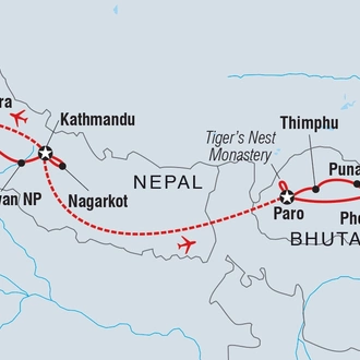 tourhub | Intrepid Travel | Premium Nepal & Bhutan | Tour Map