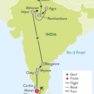 tourhub | Travelsphere | Contrasts of India: Northern Cities and Kerala Backwaters | Tour Map