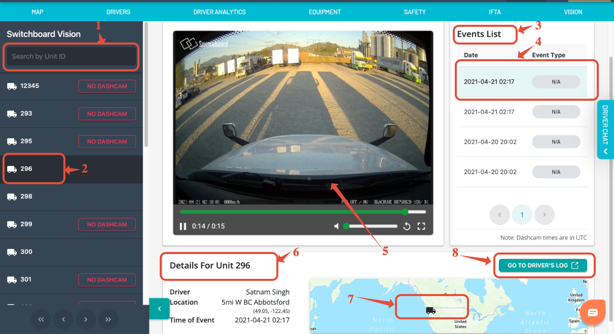 Viewing Vision/Dashcam events