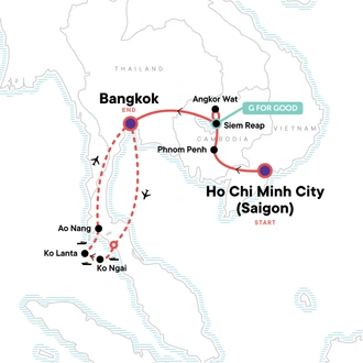 tourhub | G Adventures | Classic Cambodia and Thai Islands – West Coast | Tour Map