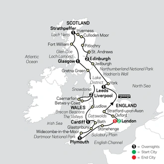tourhub | Cosmos | England, Scotland & Wales | Tour Map